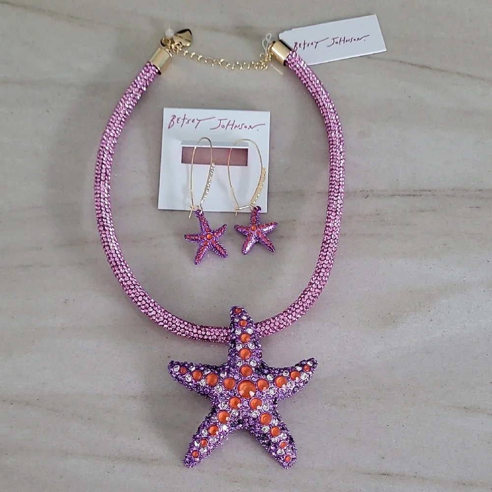 Betsey Johnson Pink and Orange Starfish Jewelry Set - Picture 2 of 3
